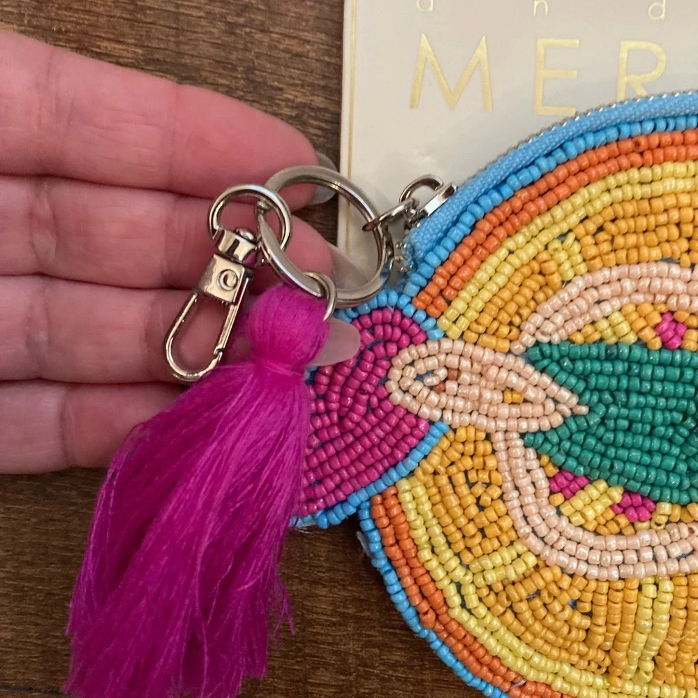 SOL AND MAR Citrus Slice Beaded Coin Purse w/ Tassel Card Holder Keychain NWT